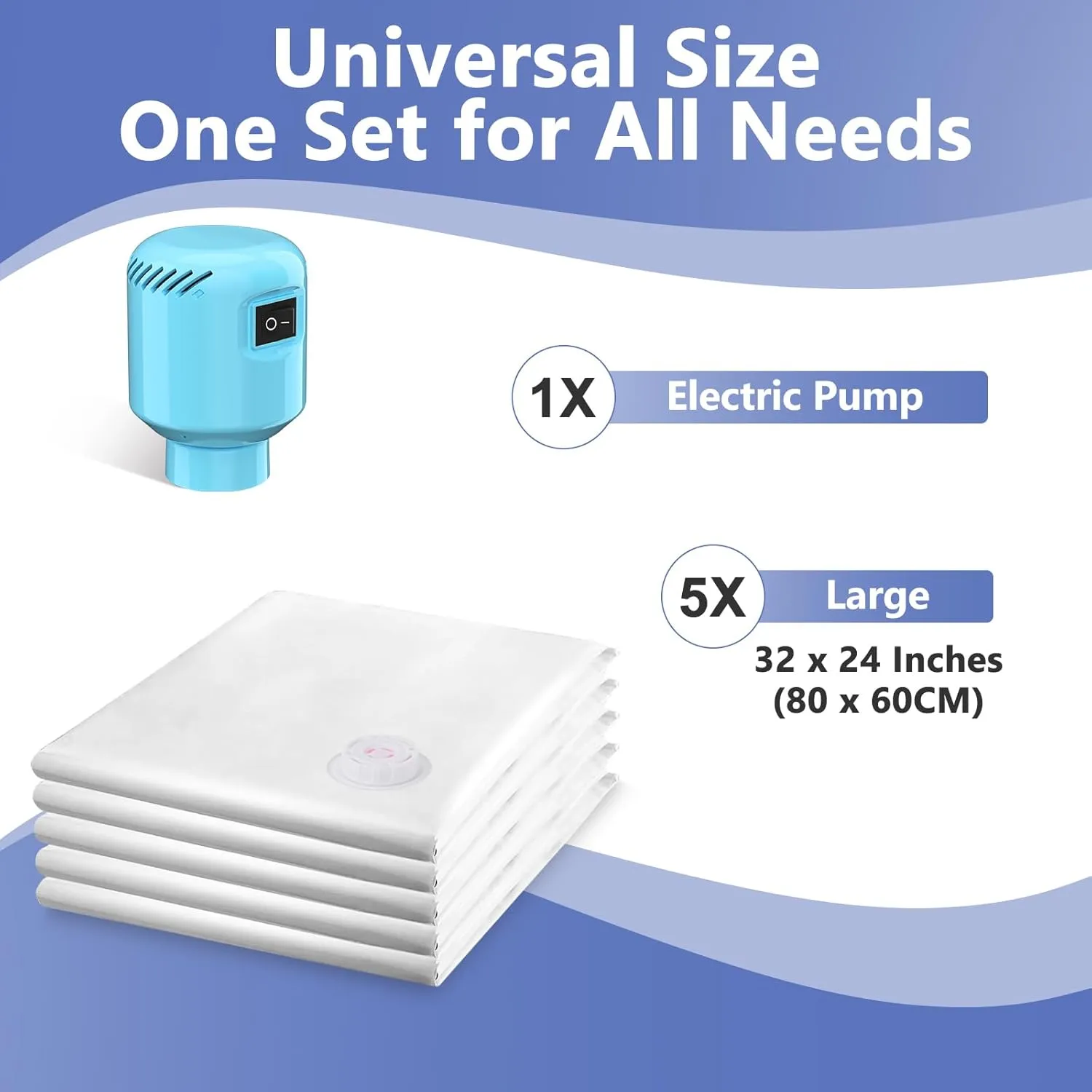 Vacuum Seal Bags for Clothing Travel, 5 Pack Space Saver Vacuum Storage Bags with Electric Pump,Portable Compression Sealer for Clothes, Blankets, Bedding & Travel,Good for Storage and Organization