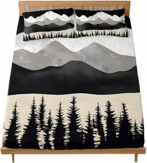 Vandarllin California King Sheet Set Black Mountains Bed Sheets Set with 16 Inch Deep Pockets Forest Peaks Landscape Soft Luxury Hotel Bedding Sheets for All Season with Elastic Corner Straps