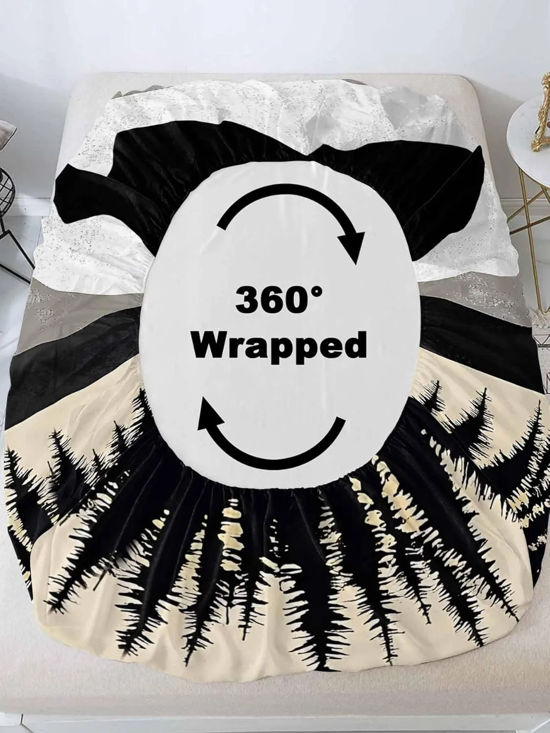 Vandarllin California King Sheet Set Black Mountains Bed Sheets Set with 16 Inch Deep Pockets Forest Peaks Landscape Soft Luxury Hotel Bedding Sheets for All Season with Elastic Corner Straps