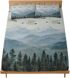 Vandarllin Full Sheet Set Geese Bed Sheets Set with 16 Inch Deep Pockets Forest Mountain Peak Landscape Soft Luxury Hotel Bedding Sheets with Elastic Corner Straps