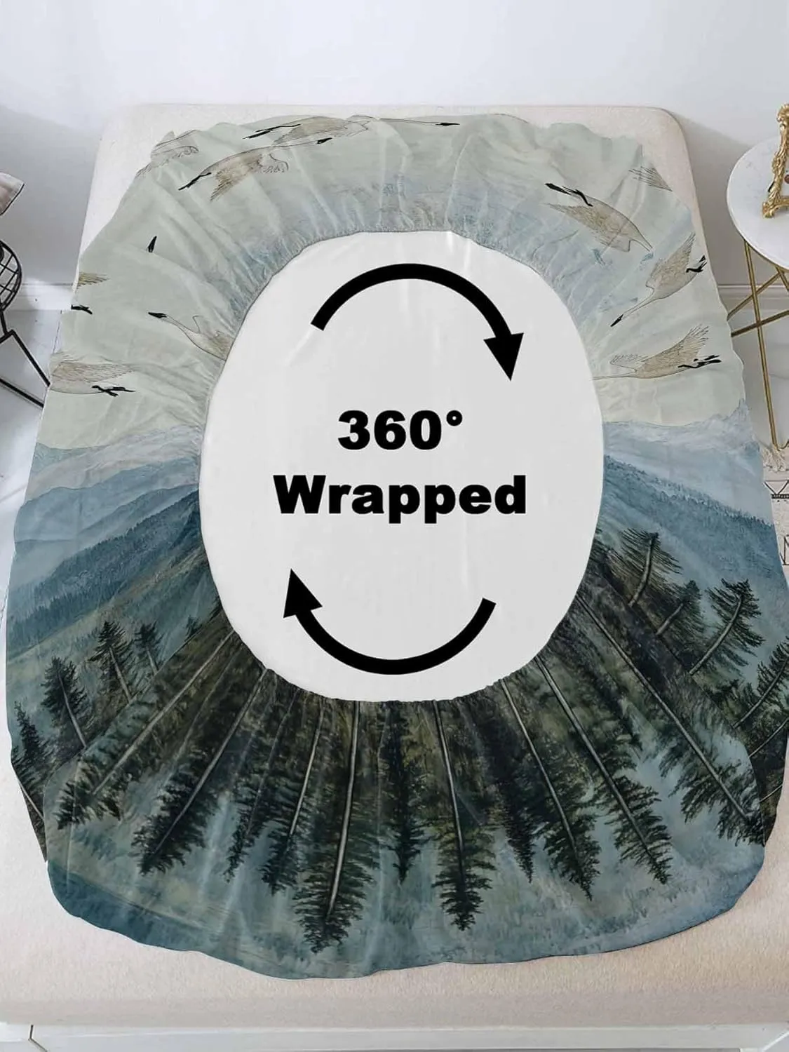 Vandarllin Full Sheet Set Geese Bed Sheets Set with 16 Inch Deep Pockets Forest Mountain Peak Landscape Soft Luxury Hotel Bedding Sheets with Elastic Corner Straps