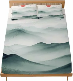 Vandarllin Queen Sheet Set Sun Peaks Bed Sheets Set with 16 Inch Deep Pockets Mountain Bird Scenery Soft Luxury Hotel Bedding Sheets for All Season with Elastic Corner Straps