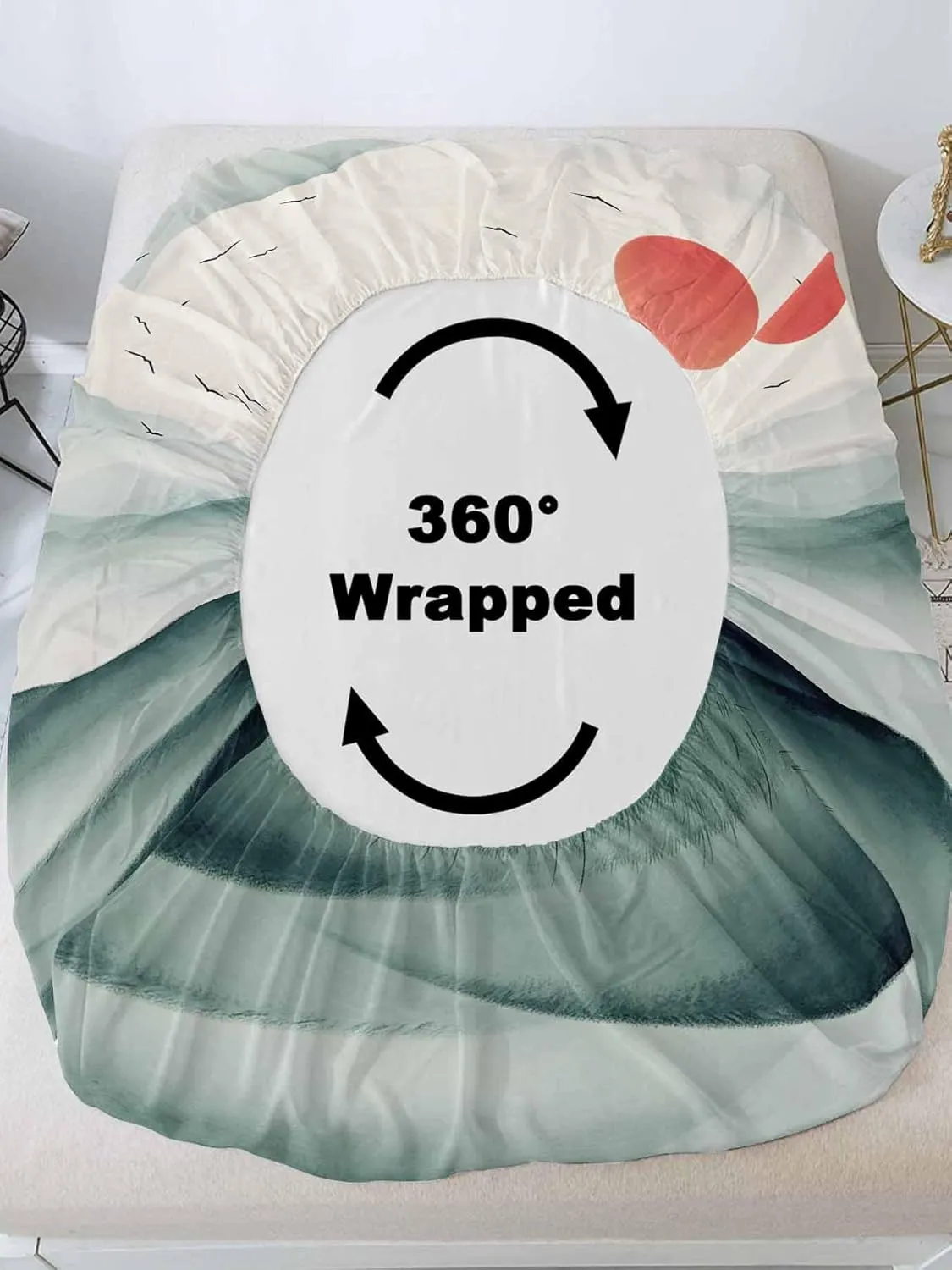 Vandarllin Queen Sheet Set Sun Peaks Bed Sheets Set with 16 Inch Deep Pockets Mountain Bird Scenery Soft Luxury Hotel Bedding Sheets for All Season with Elastic Corner Straps