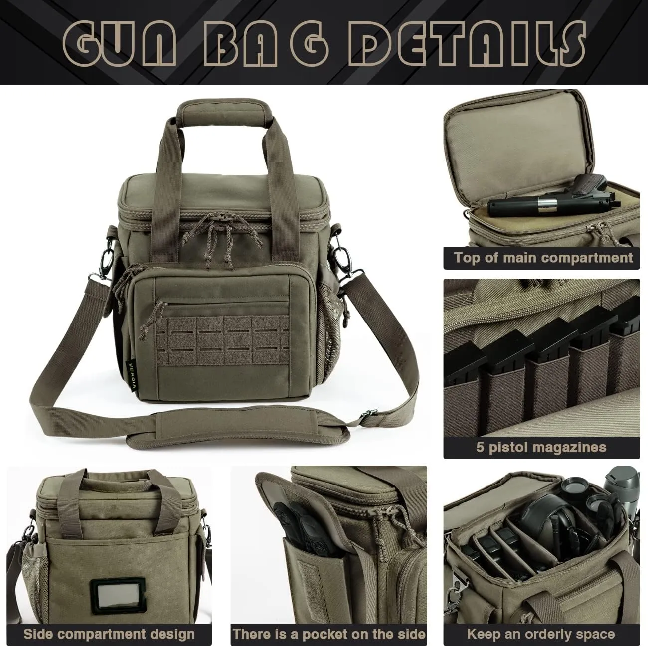 VEAGIA Range Bag,Pistol Case,Soft Gun Case Range Bags For Handguns And Ammo Safe Lockable Double Layer Explosion Proof Zipper That Multi Pistol Carrying Bags (ArmyGreen 1.0)