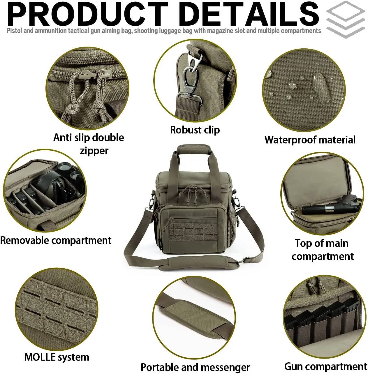 VEAGIA Range Bag,Pistol Case,Soft Gun Case Range Bags For Handguns And Ammo Safe Lockable Double Layer Explosion Proof Zipper That Multi Pistol Carrying Bags (ArmyGreen 1.0)