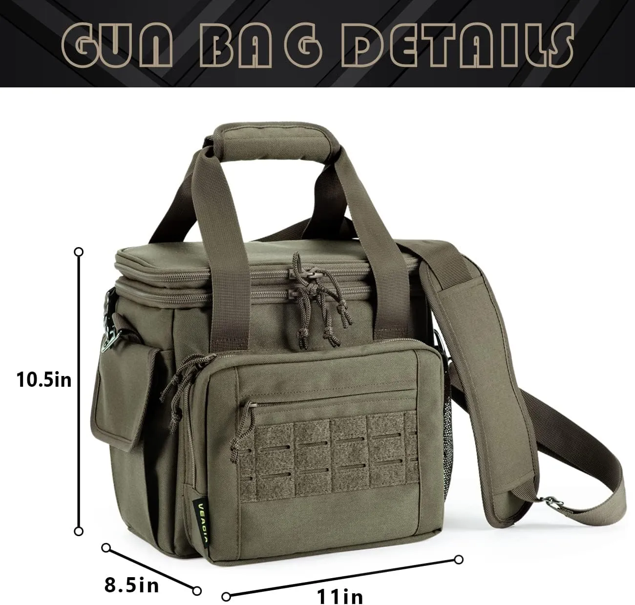 VEAGIA Range Bag,Pistol Case,Soft Gun Case Range Bags For Handguns And Ammo Safe Lockable Double Layer Explosion Proof Zipper That Multi Pistol Carrying Bags (ArmyGreen 1.0)