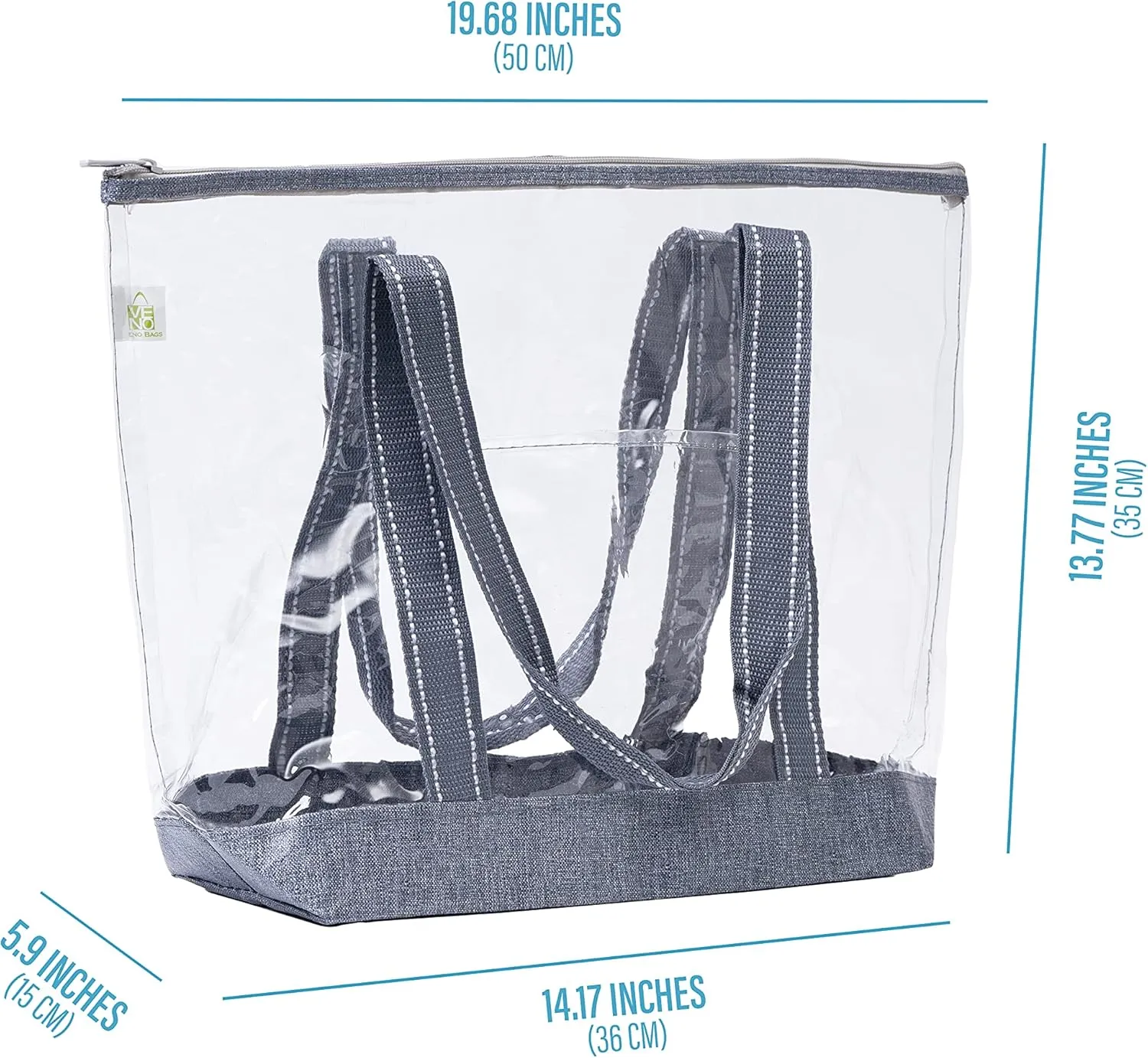 VENO 2 Pack Clear Beach Bag, Large Transparent Large Tote Bags for Women Swim Pool Gym Summer Vacation Essentials - Gray