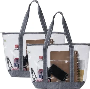 VENO 2 Pack Clear Beach Bag, Large Transparent Large Tote Bags for Women Swim Pool Gym Summer Vacation Essentials - Gray