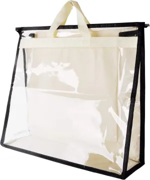 Vercord Clear PVC Handbag Dust-Free Cover Moistureproof Purse Storage Bag Organizer with Handle Zipper Space-Save Holder for Closet Beige Small