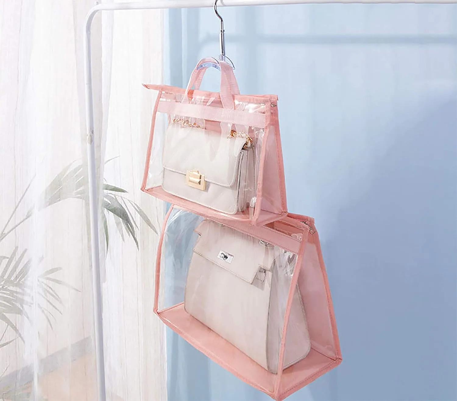 Vercord Clear PVC Handbag Dust-Free Cover Moistureproof Purse Storage Bag Organizer with Handle Zipper Space-Save Holder for Closet Grey Medium
