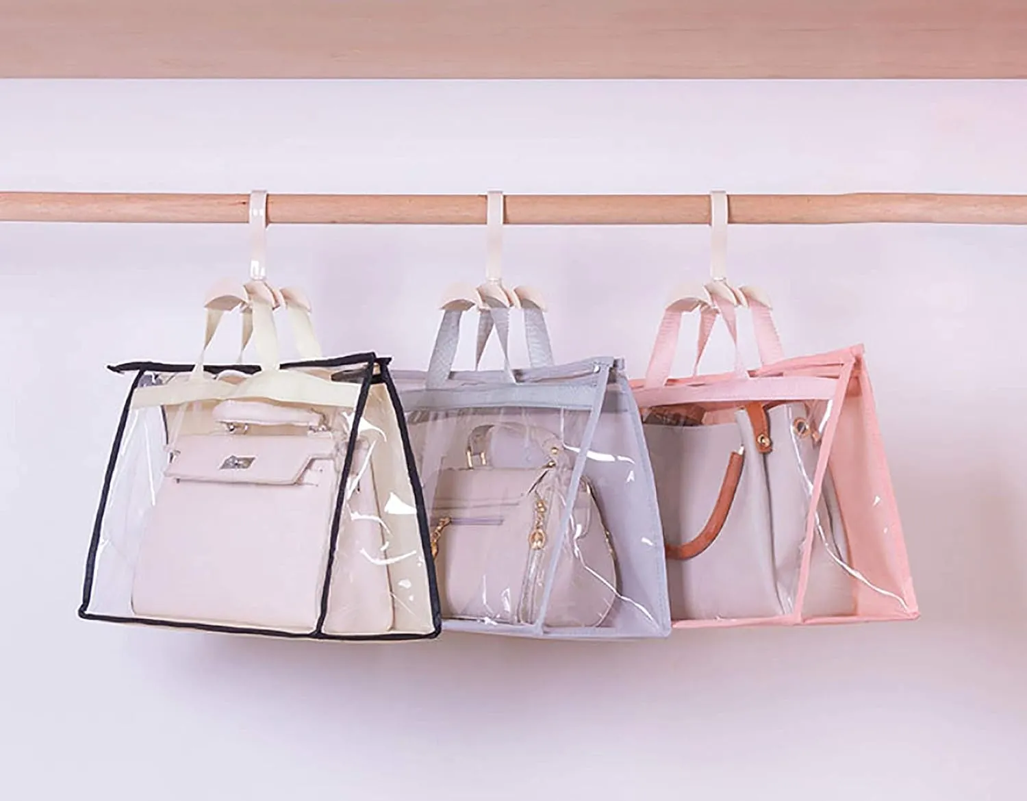 Vercord Clear PVC Handbag Dust-Free Cover Moistureproof Purse Storage Bag Organizer with Handle Zipper Space-Save Holder for Closet Grey Medium