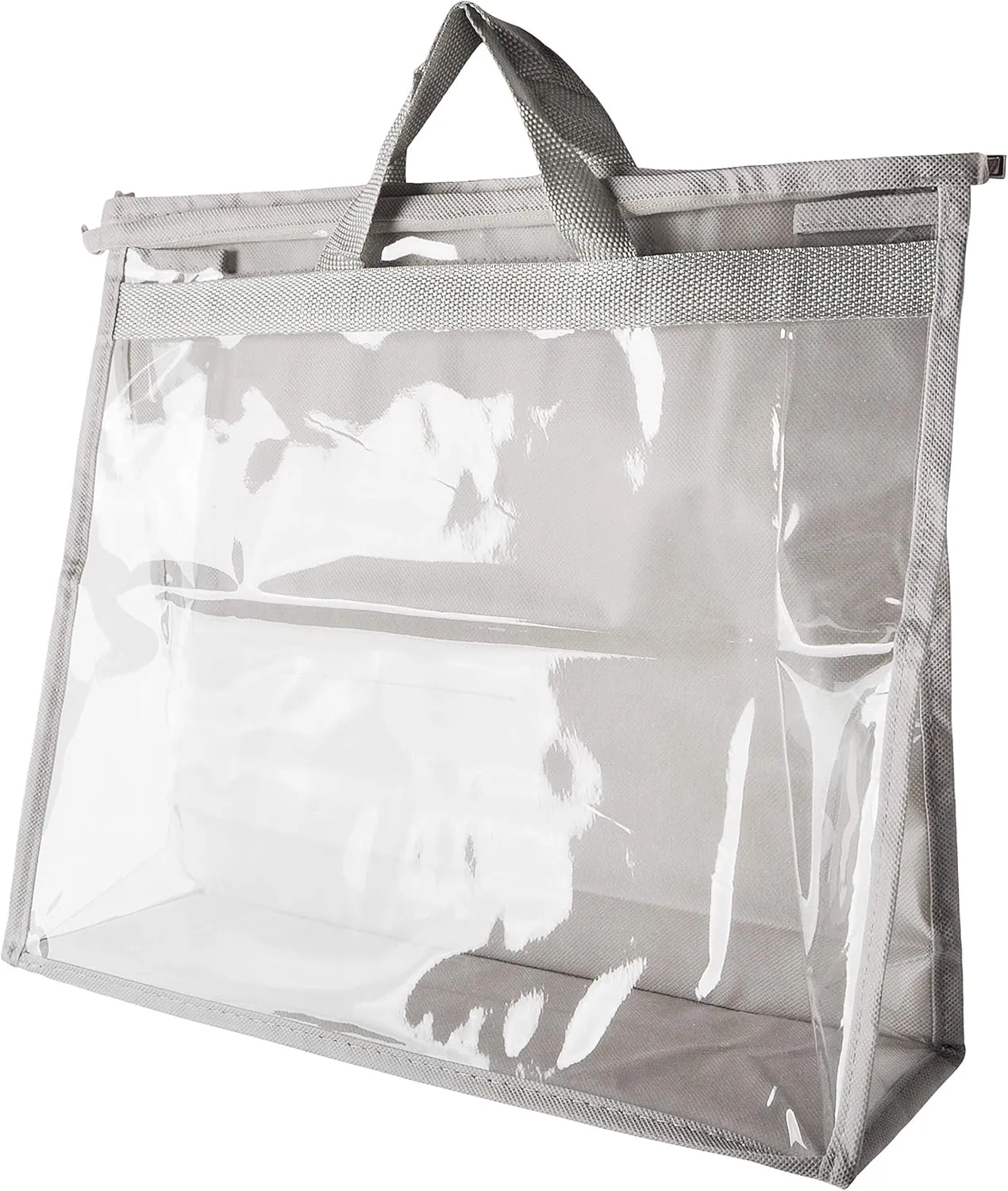 Vercord Clear PVC Handbag Dust-Free Cover Moistureproof Purse Storage Bag Organizer with Handle Zipper Space-Save Holder for Closet Grey Medium