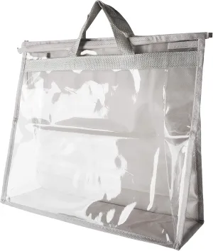 Vercord Clear PVC Handbag Dust-Free Cover Moistureproof Purse Storage Bag Organizer with Handle Zipper Space-Save Holder for Closet Grey Medium