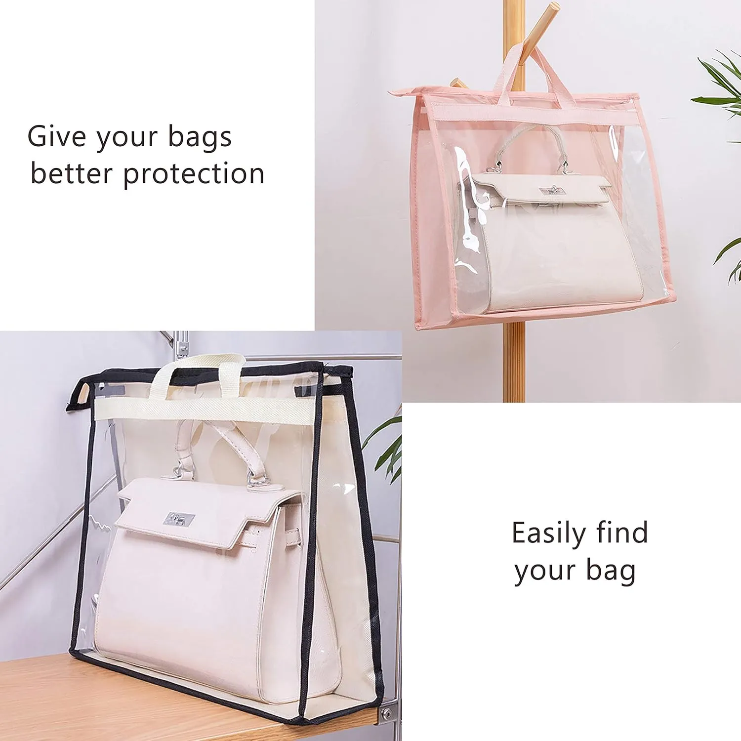 Vercord Clear PVC Handbag Dust-Free Cover Moistureproof Purse Storage Bag Organizer with Handle Zipper Space-Save Holder for Closet Grey Medium