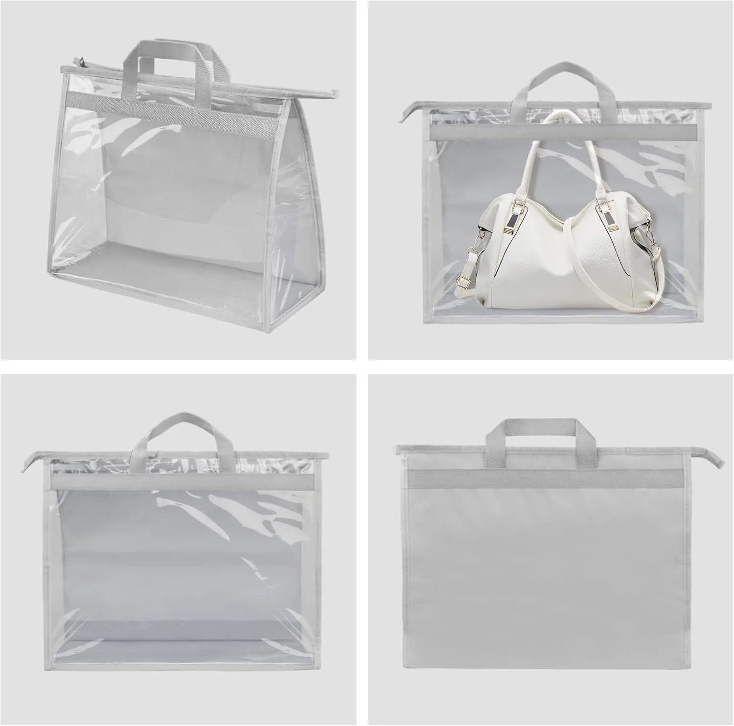 Vercord Clear PVC Handbag Dust-Free Cover Moistureproof Purse Storage Bag Organizer with Handle Zipper Space-Save Holder for Closet Grey XL 3Pcs
