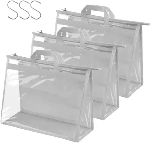 Vercord Clear PVC Handbag Dust-Free Cover Moistureproof Purse Storage Bag Organizer with Handle Zipper Space-Save Holder for Closet Grey XL 3Pcs