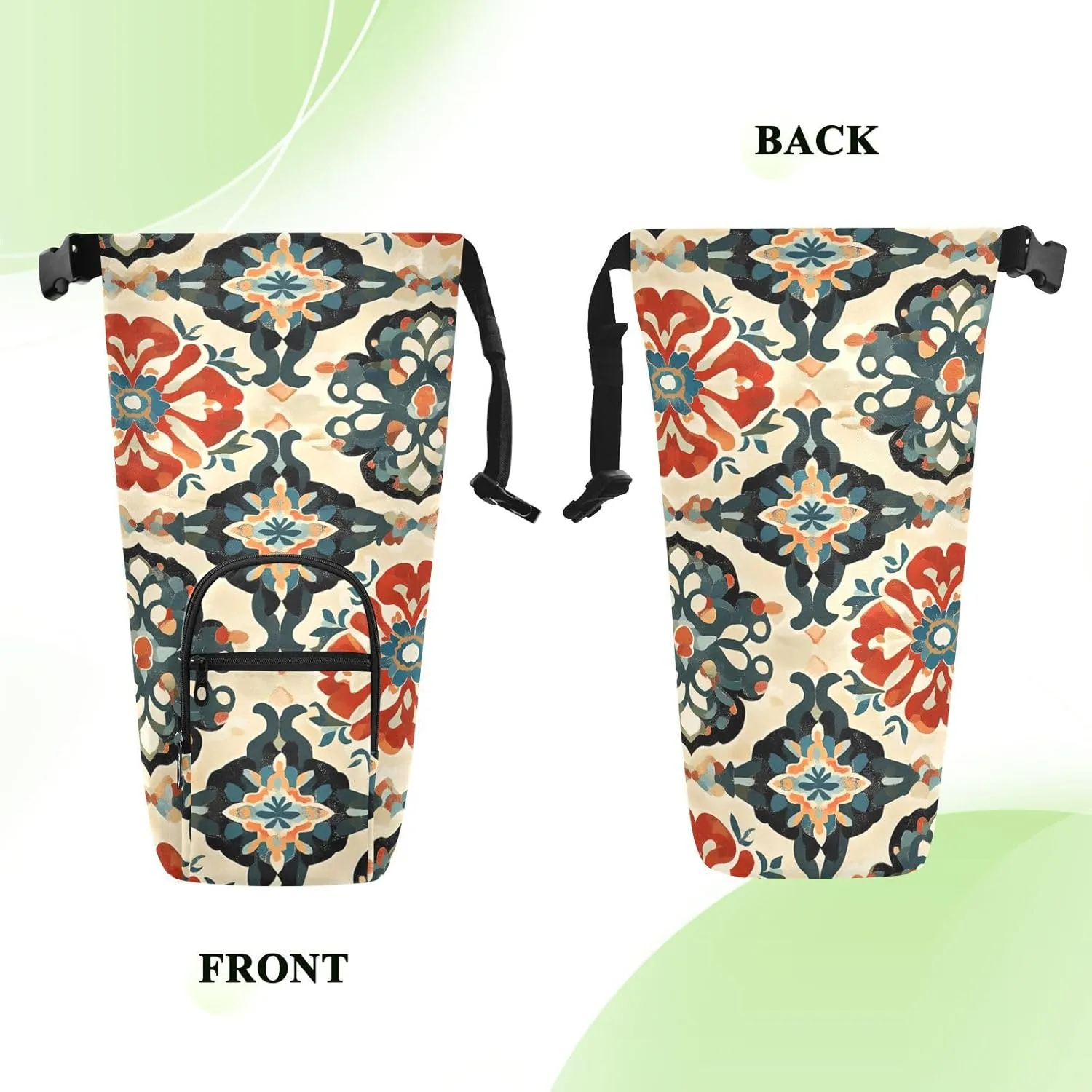 Versatile Insulated Water Bottle Bag, Fits 20oz-40oz Bottles, Lightweight & Adjustable for Commuting, Travel, Hiking & Outdoor Adventures, Ethnic Motif (2)