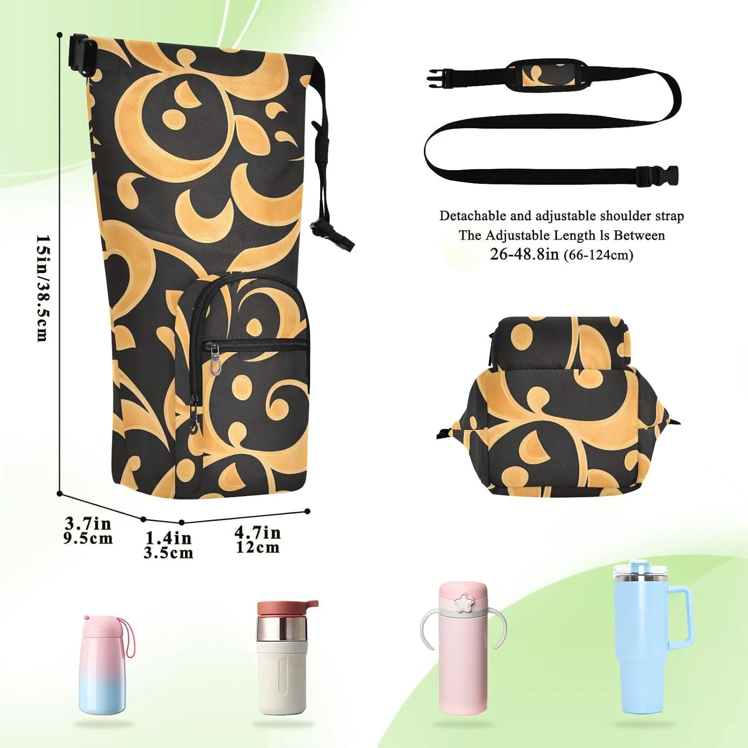Versatile Insulated Water Bottle Bag, Fits 20oz-40oz Bottles, Lightweight & Adjustable for Commuting, Travel, Hiking & Outdoor Adventures, Reed Pattern (10)