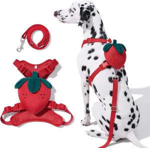 VETRESKA Strawberry Dog Harness and Leash Set, No Pull Dog Vest Harness for Medium Large Dogs, Walking and Training, Adjustable, Easy Control and Soft Padded Pet Harness and Backpack (L)