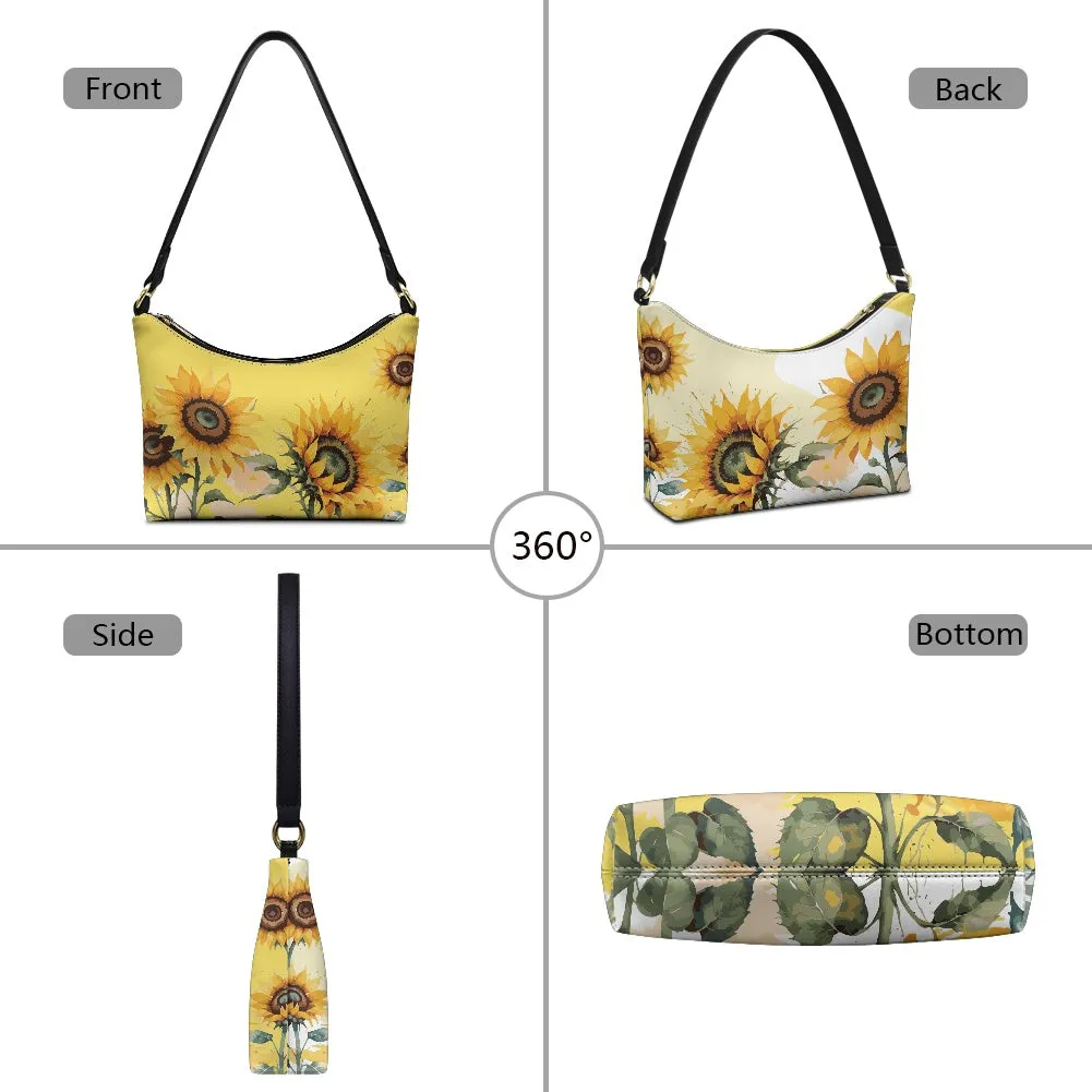 Vibrant Sunflower PU Women's Underarm Bag