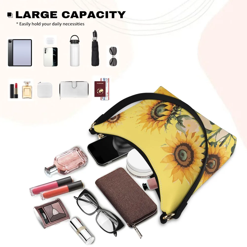 Vibrant Sunflower PU Women's Underarm Bag
