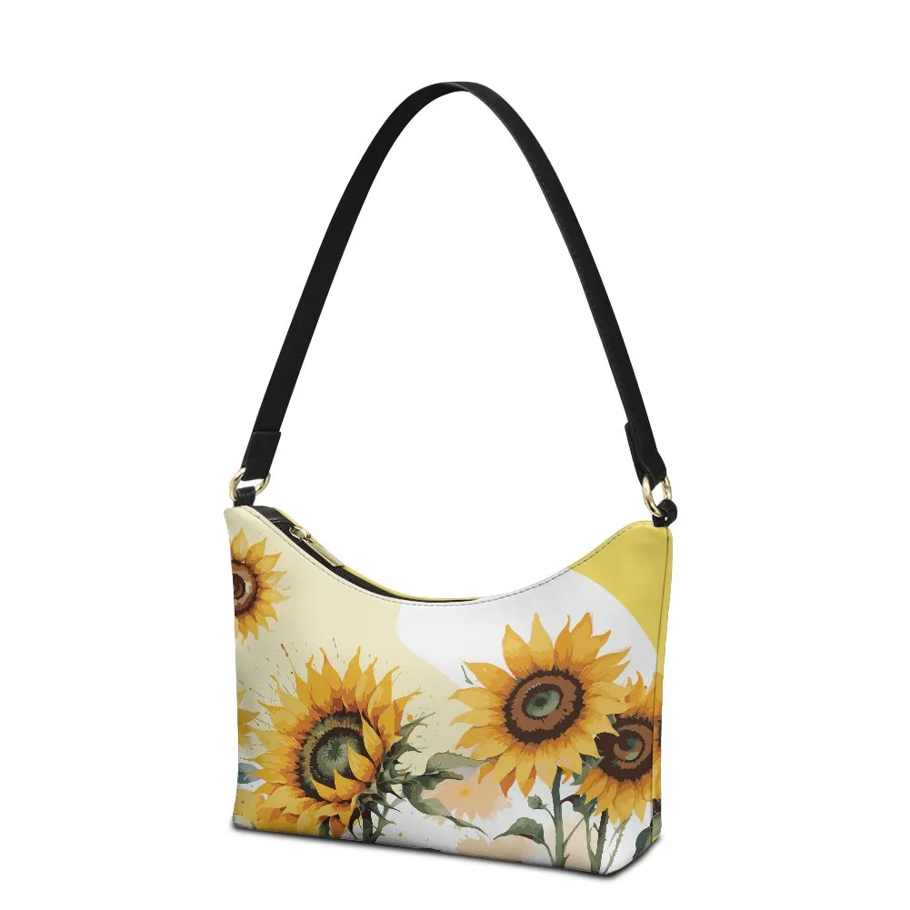 Vibrant Sunflower PU Women's Underarm Bag