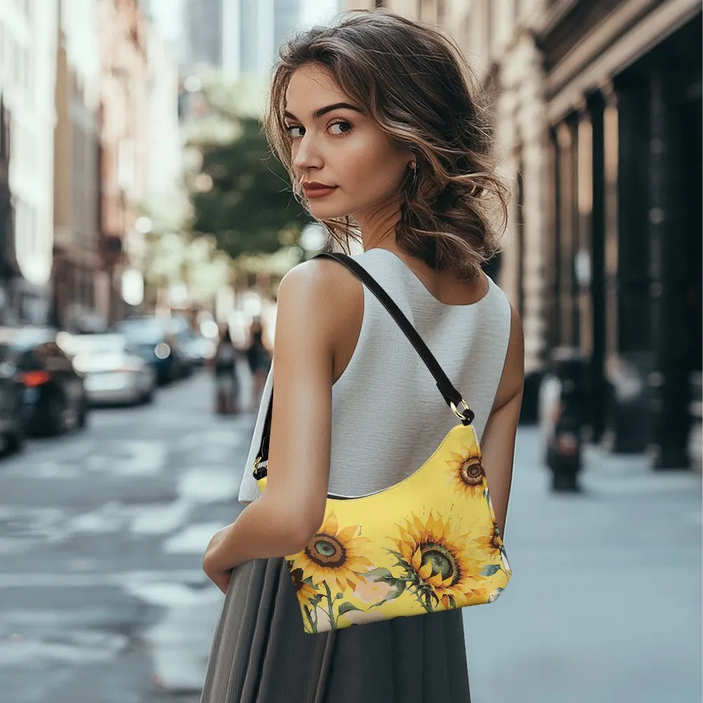 Vibrant Sunflower PU Women's Underarm Bag