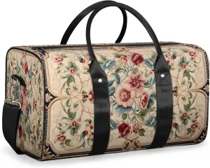 Vintage Floral Boho Travel Duffle Bag, Sports Gym Bags for Women Men, Carry On Weekender Overnight Workout Airplane Trips Bag