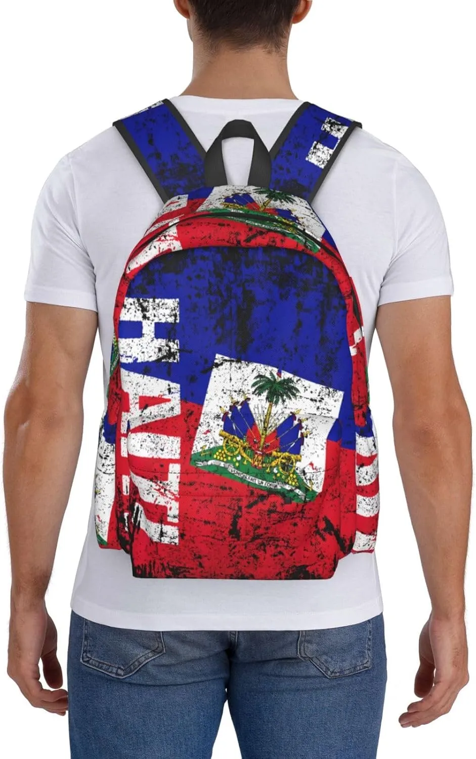 Vintage Haiti Flag Backpack Large Capacity Backpack Lightweight Double Shoulder Bag For Women Men Travel