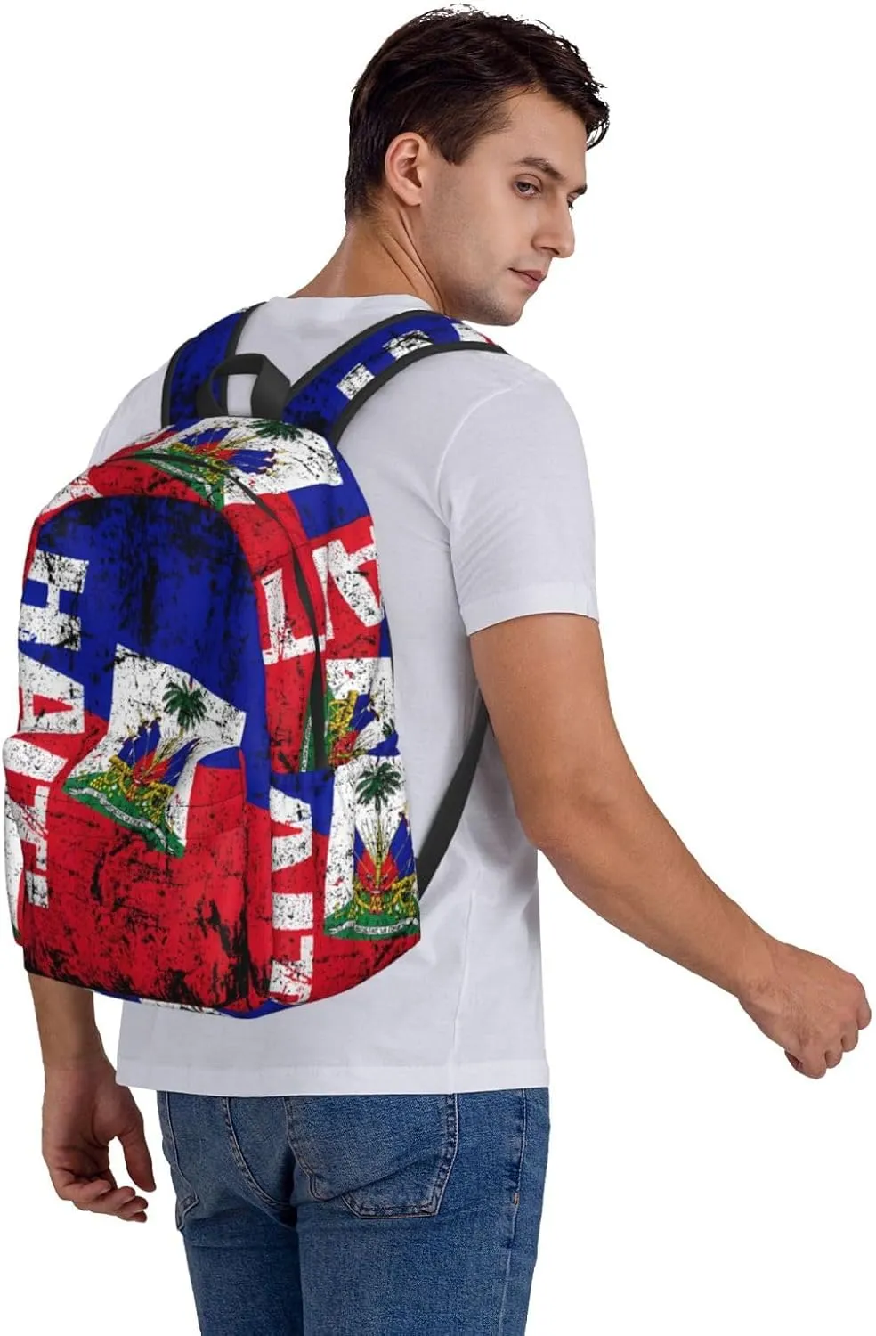 Vintage Haiti Flag Backpack Large Capacity Backpack Lightweight Double Shoulder Bag For Women Men Travel