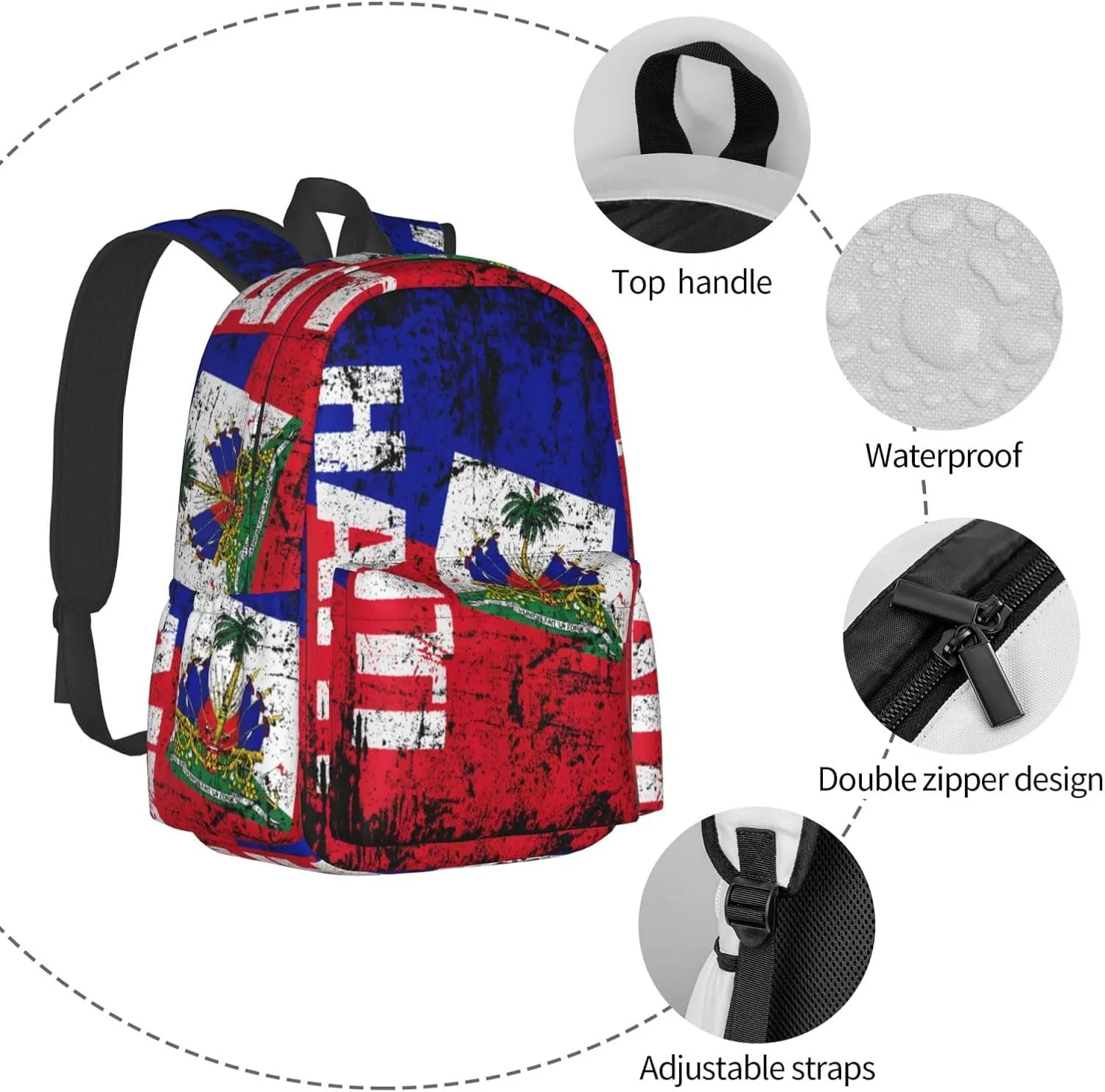 Vintage Haiti Flag Backpack Large Capacity Backpack Lightweight Double Shoulder Bag For Women Men Travel