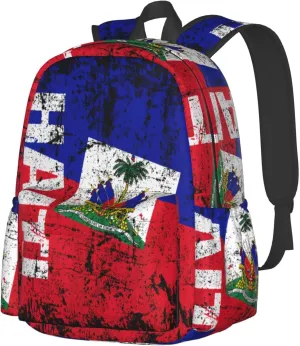 Vintage Haiti Flag Backpack Large Capacity Backpack Lightweight Double Shoulder Bag For Women Men Travel