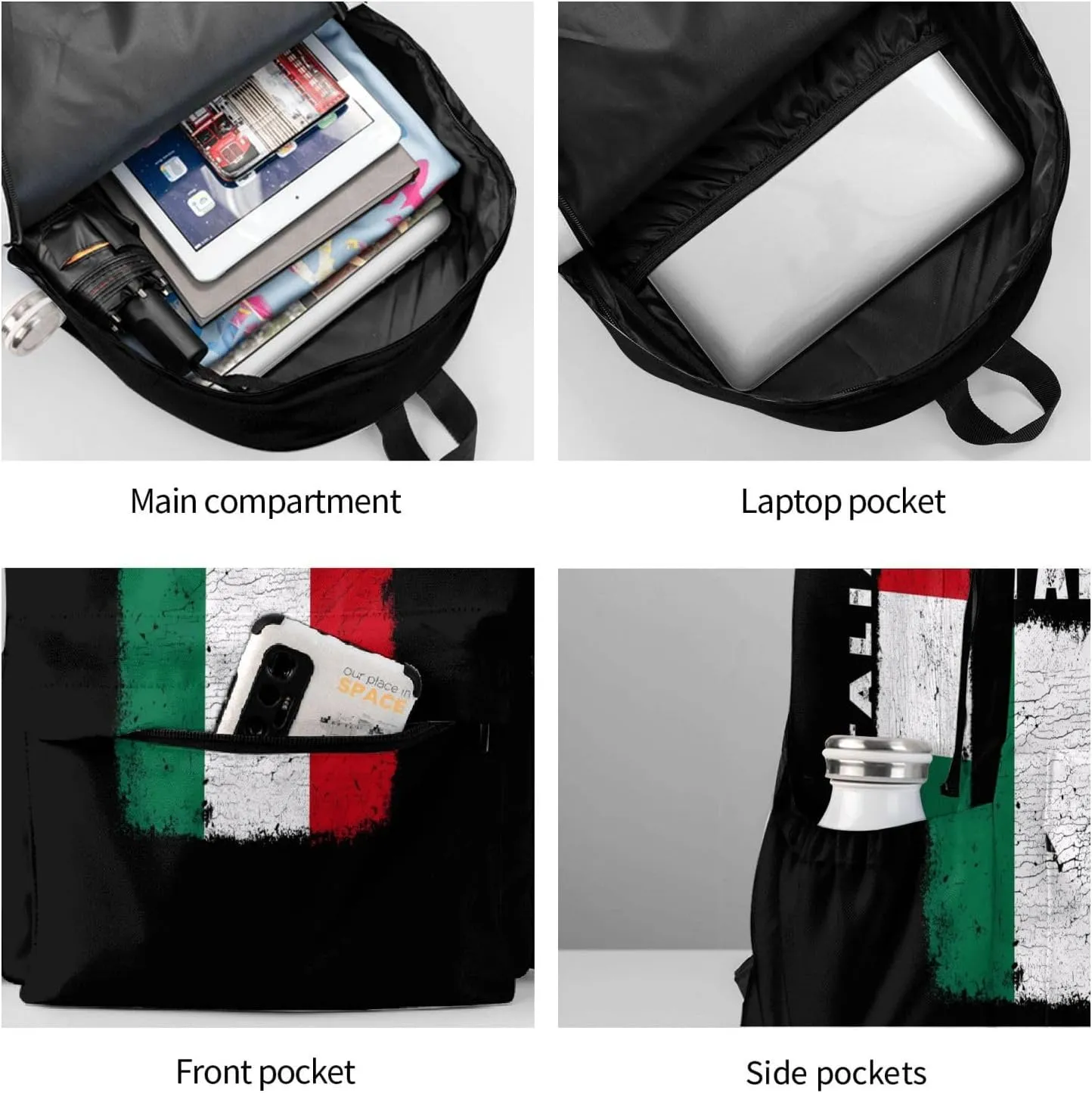 Vintage Italy Italia Italian Flag Backpack Large Capacity Backpack Lightweight Double Shoulder Bag For Women Men Travel