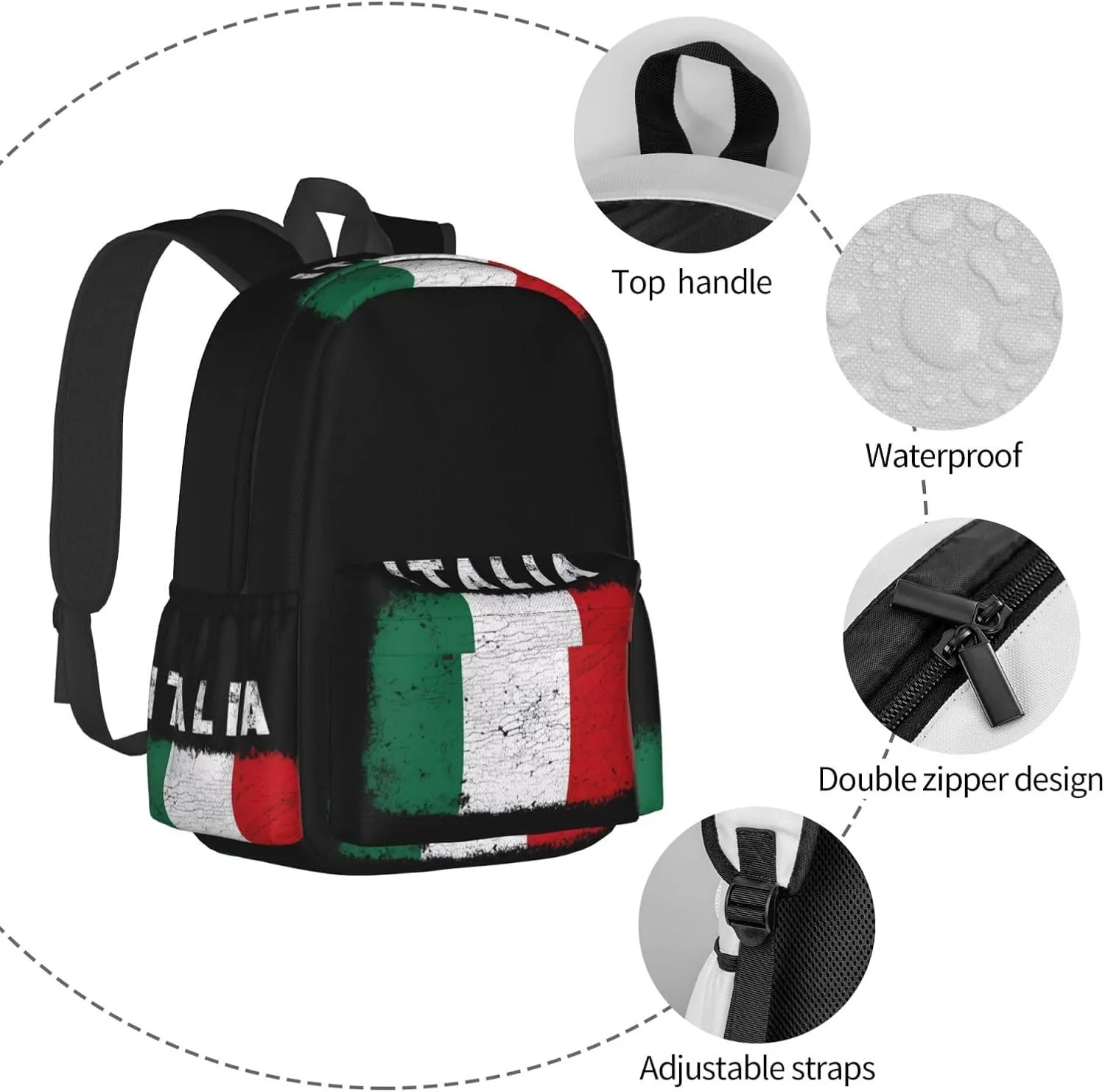 Vintage Italy Italia Italian Flag Backpack Large Capacity Backpack Lightweight Double Shoulder Bag For Women Men Travel
