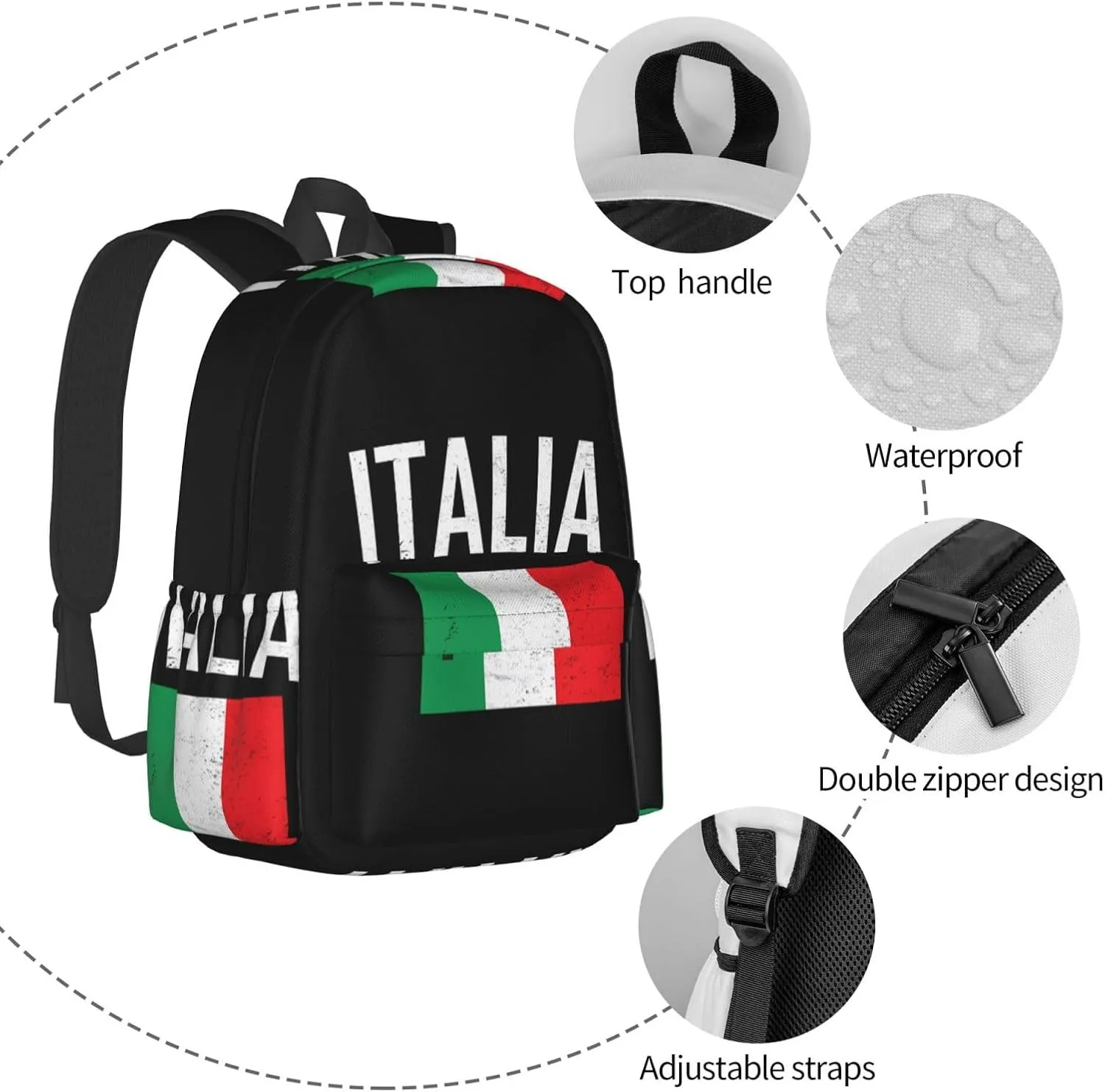 Vintage Italy Italia Italian Flags Backpack Large Capacity Backpack Lightweight Double Shoulder Bag For Women Men Travel
