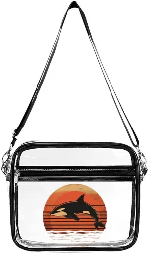 Vintage Killer Whale 80s Clear Crossbody Bags Shoulder Bag Messenger Purse for Stadium Concerts Sports Events