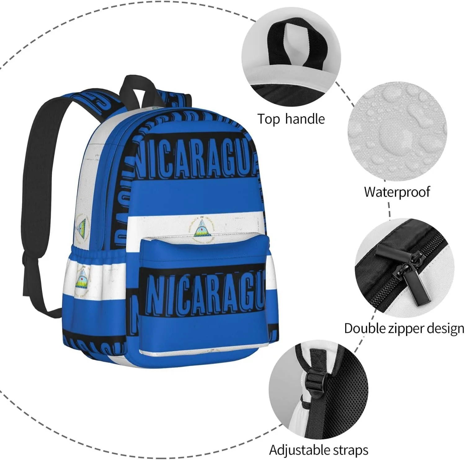 Vintage Nicaragua Flag Backpack Large Capacity Backpack Lightweight Double Shoulder Bag For Women Men Travel