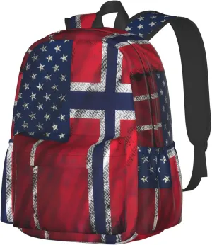 Vintage Norwegian Norway American Flag Backpack Large Capacity Backpack Lightweight Double Shoulder Bag For Women Men Travel