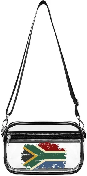 Vintage South Africa Flag Fashion Shoulder Bag PVC Transparent Women Crossbody Bags Cute Handbag Cosmetic Bag