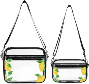 Vintage Watercolor Lemons Transparent Cross Bag Two-piece Set, Fashionable Transparent Bag