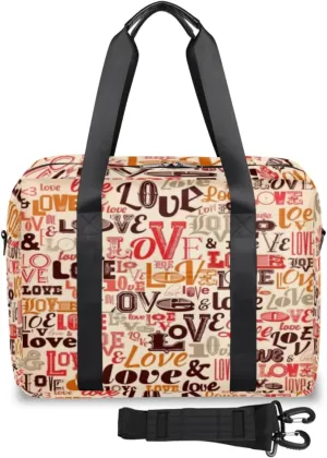 Vinyl Wall Murals Romantic Love Weekender Bag, Waterproof Travel Duffel Bags, Overnight Bags for Women, Duffel Bag with Trolley Sleeve, For Men Travel Business Gym Gift
