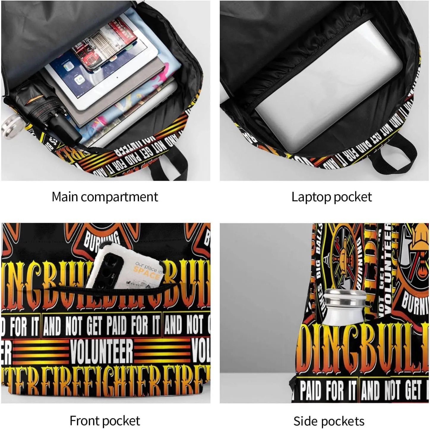 Volunteer Firefighter Building Backpack Casual Laptop Backpack Large Capacity Double Shoulder Bag Travel Daypack For Women Men