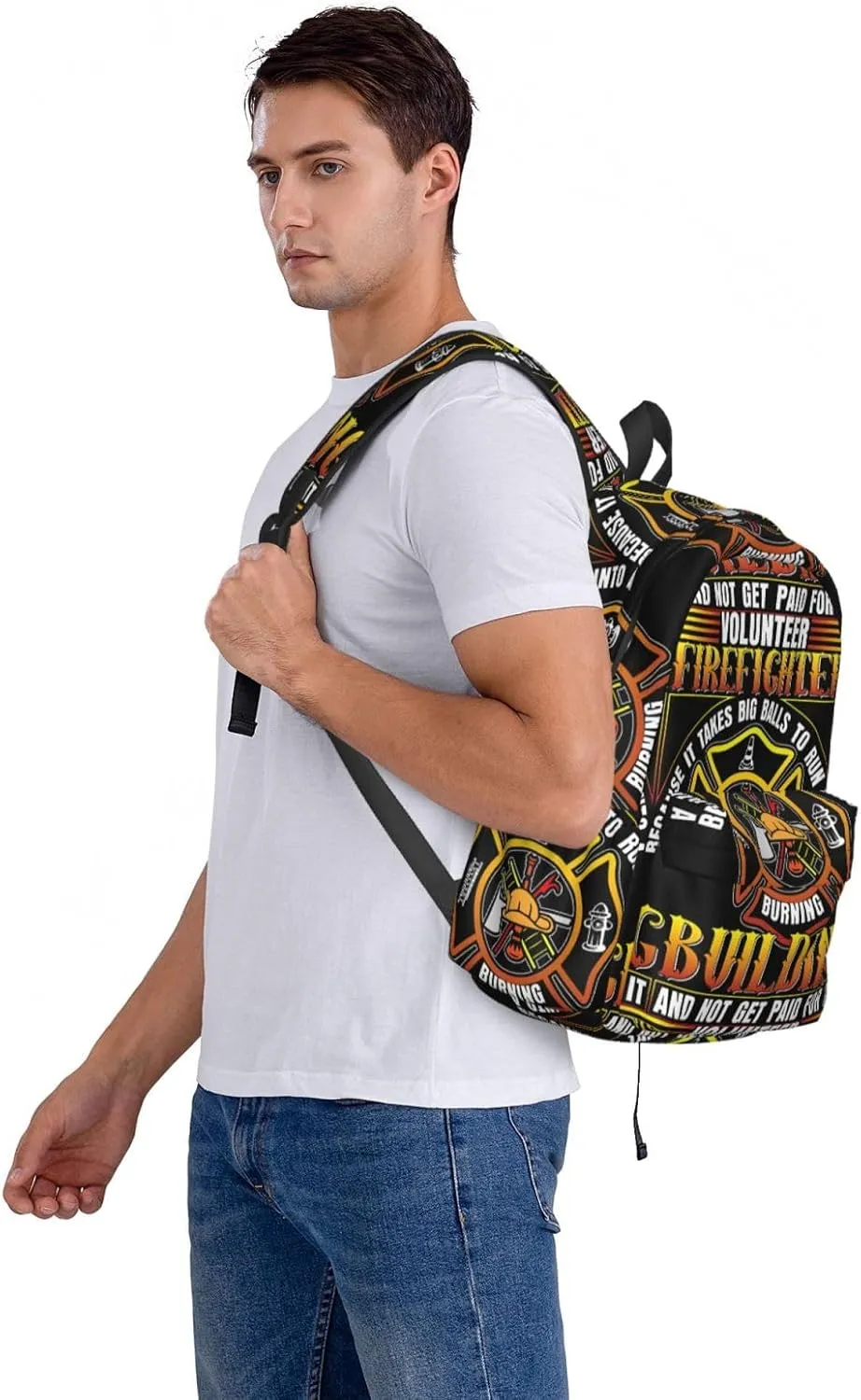 Volunteer Firefighter Building Backpack Casual Laptop Backpack Large Capacity Double Shoulder Bag Travel Daypack For Women Men