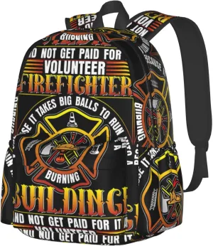 Volunteer Firefighter Building Backpack Casual Laptop Backpack Large Capacity Double Shoulder Bag Travel Daypack For Women Men