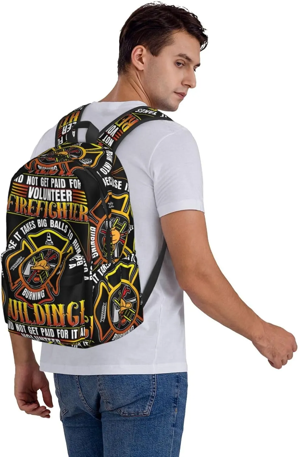 Volunteer Firefighter Building Backpack Casual Laptop Backpack Large Capacity Double Shoulder Bag Travel Daypack For Women Men