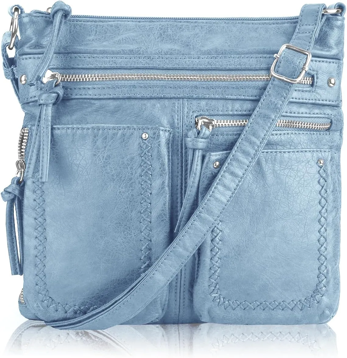 VONAL Crossbody Bag for Women Multi Pockets Shoulder Bags Medium Washed Soft Leather Travel Purses