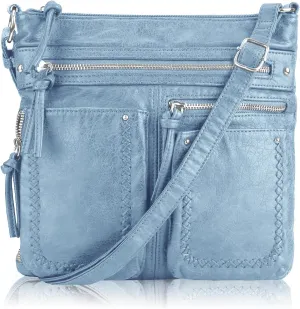VONAL Crossbody Bag for Women Multi Pockets Shoulder Bags Medium Washed Soft Leather Travel Purses