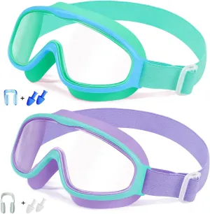 Vvinca Kids Goggles with Comfort Fabric Strap, Kids Swim Goggles Wide View Anti-Fog/UV No Leaking Swimming Goggles for 3-14