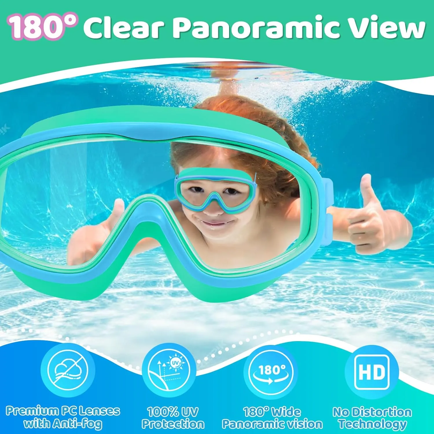 Vvinca Kids Goggles with Comfort Fabric Strap, Kids Swim Goggles Wide View Anti-Fog/UV No Leaking Swimming Goggles for 3-14