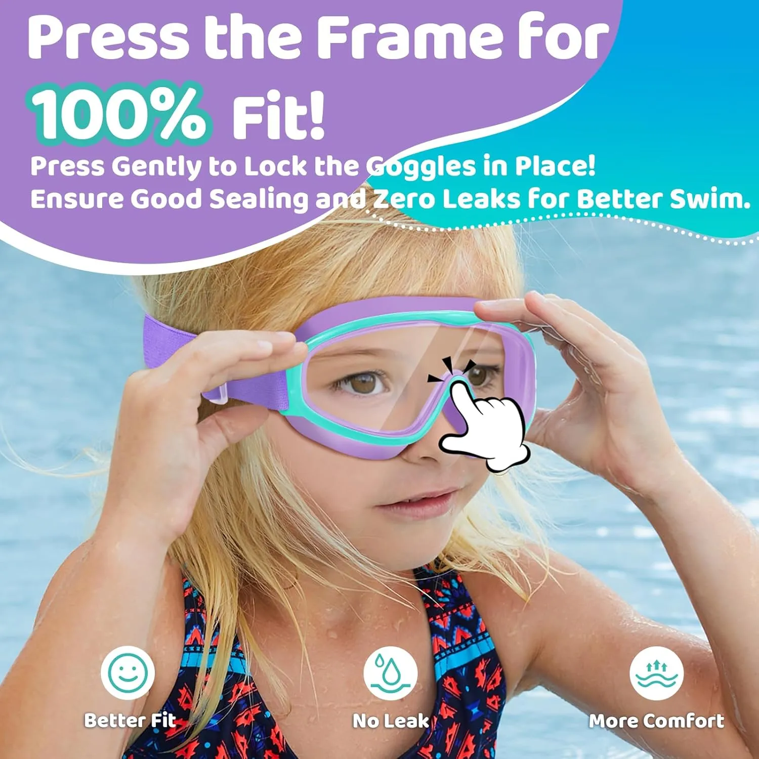 Vvinca Kids Goggles with Comfort Fabric Strap, Kids Swim Goggles Wide View Anti-Fog/UV No Leaking Swimming Goggles for 3-14